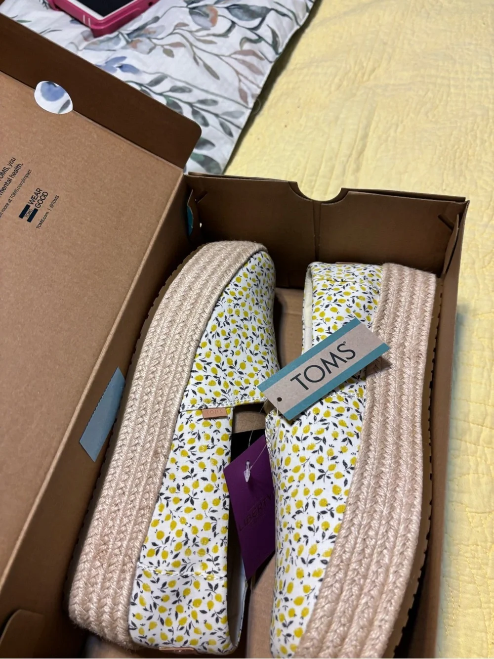TOMS Women's Yellow and White Floral Slip-On Espadrilles